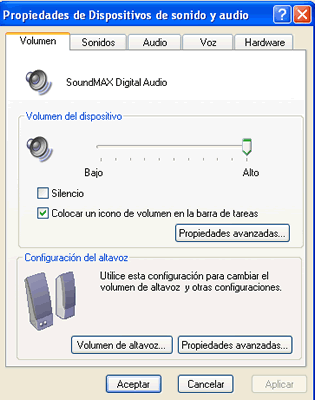 Propietats de dispositivos de sonido y audio