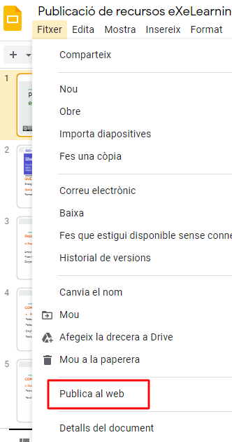 Fitxer >> Publicar al web