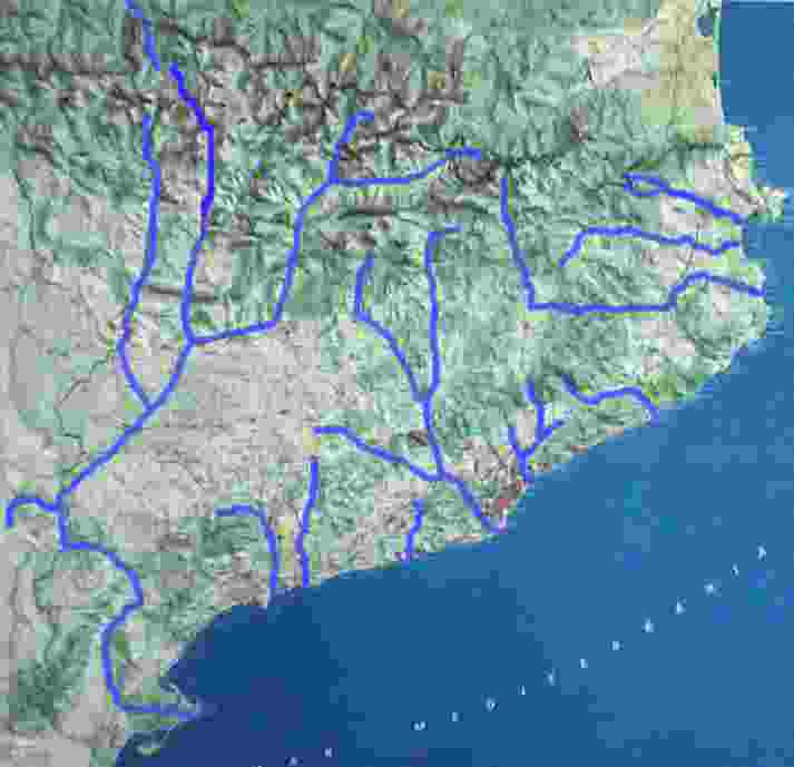 mapa de catalunya con todos los ríos marcados