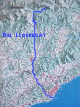 Mapa con el curso  del río Llobregat