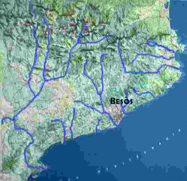 Mapa de Catalunya con el Besòs marcado
