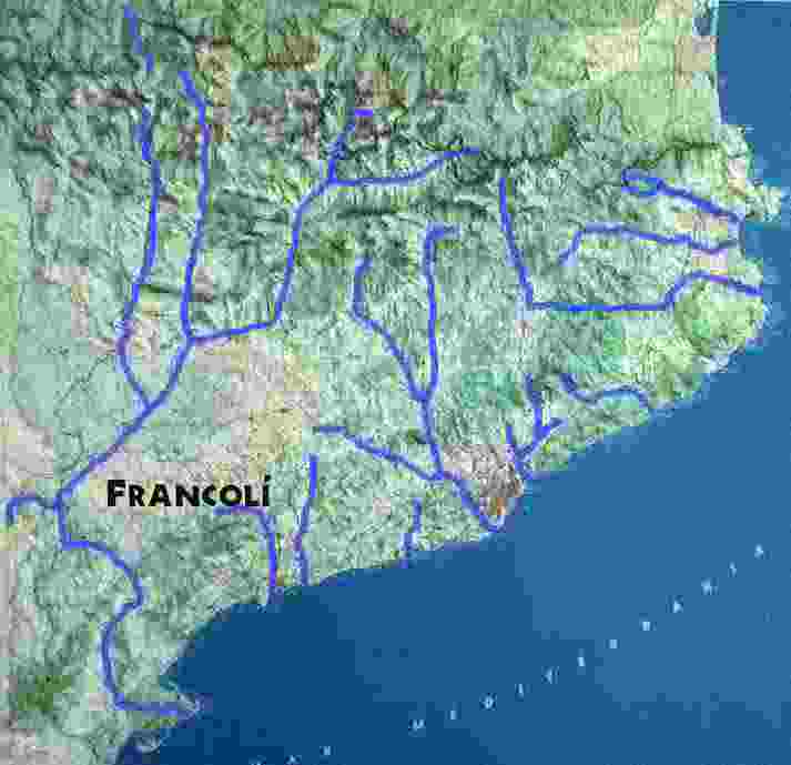 Mapa de Catalunya con el río Francolí marcado