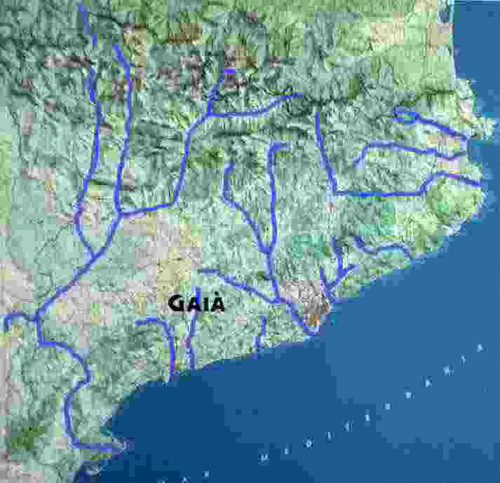 Mapa de Catalunya . El Gaià marcado.