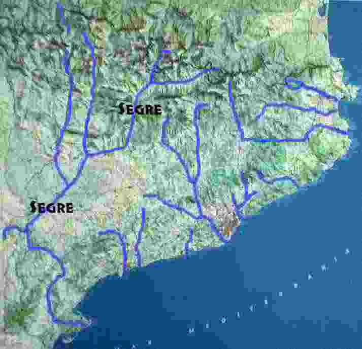 Mapa de Catalunya  con el Segre marcado