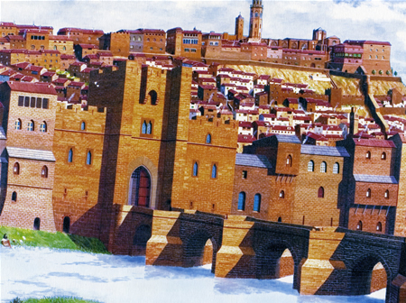 Lleida des del Barri de Cap Pont. Hipòtesi de la ciutat medieval. Enric Garsaball, Museu d'Art Jaume Morera.