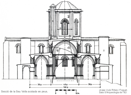 Secció de la Seu Vella acotada en peus. Josep Lluís Ribes i Foguet. Sala d’Arqueologia de l’IEI.