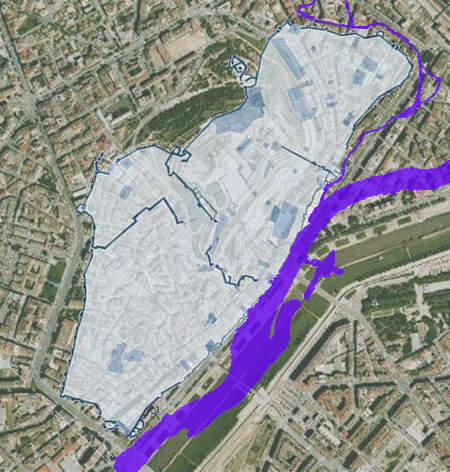 Lleida Medieval. Hipòtesi de la ciutat medieval sobre vista de GoogleMaps.