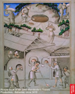 VPicture book of St. John Mandeville's Travels Production. Bohemia. Circa 1410. British Library.