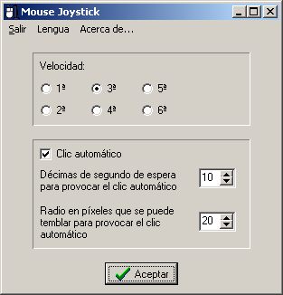 Pantalla del programa Mouse Joystick