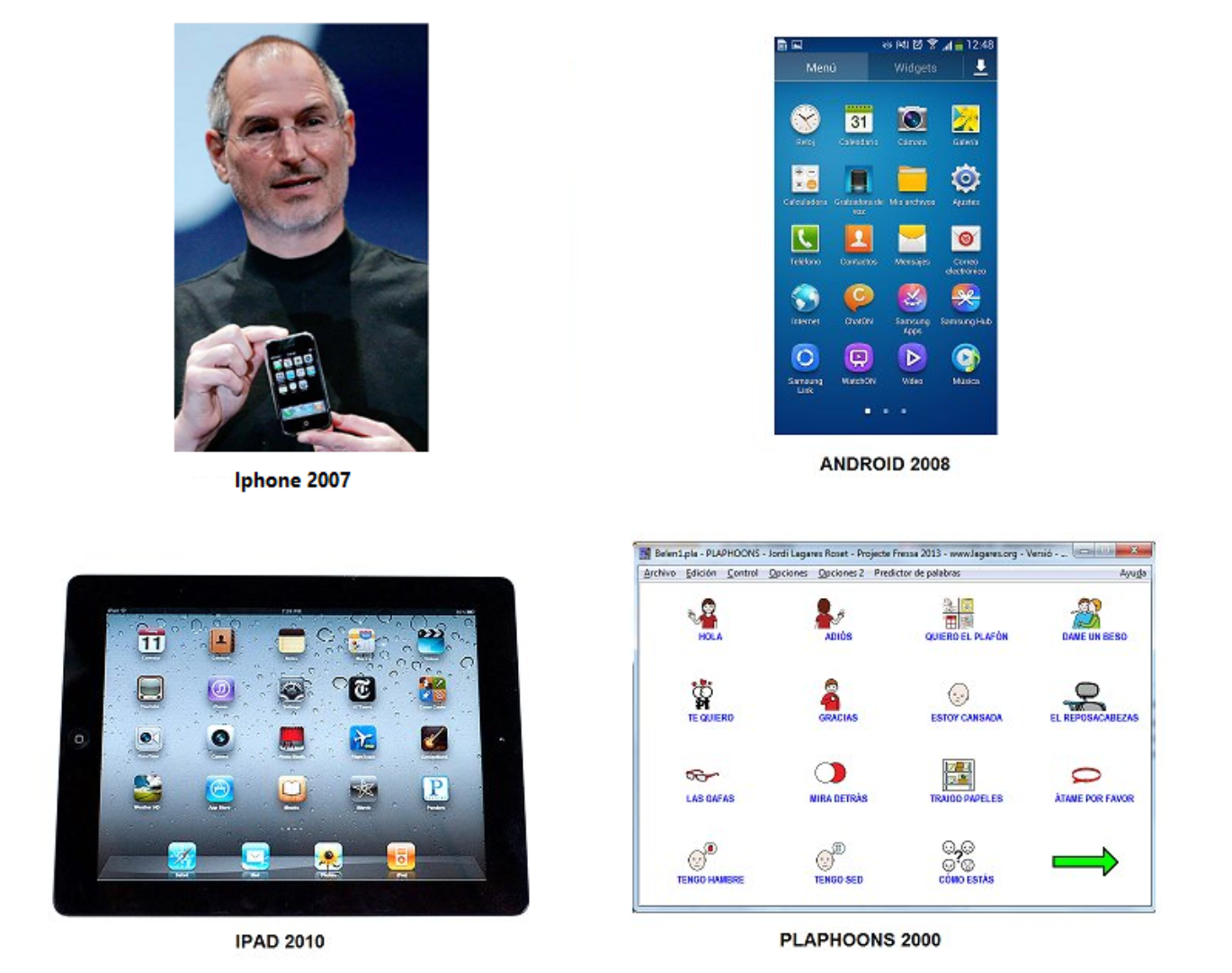 Picto donde se ven las fechas de creacin del Iphone 2007, Android 2008, IPAD 2010, Plaphoons 2000