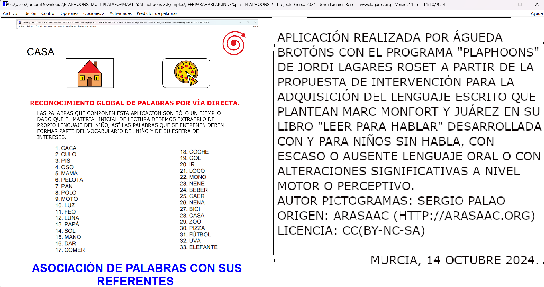 Pantalla inicial de l'actividd leer para hablar