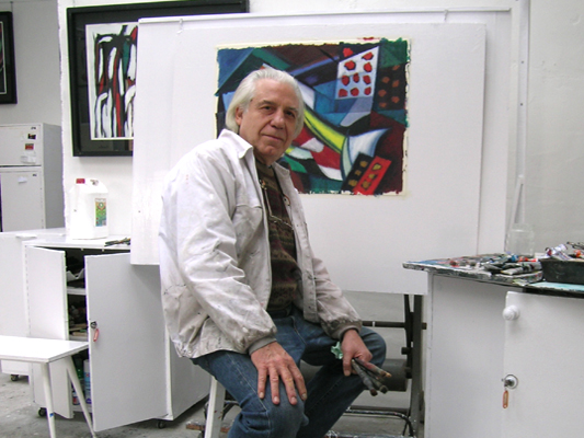 The artist working in his studio