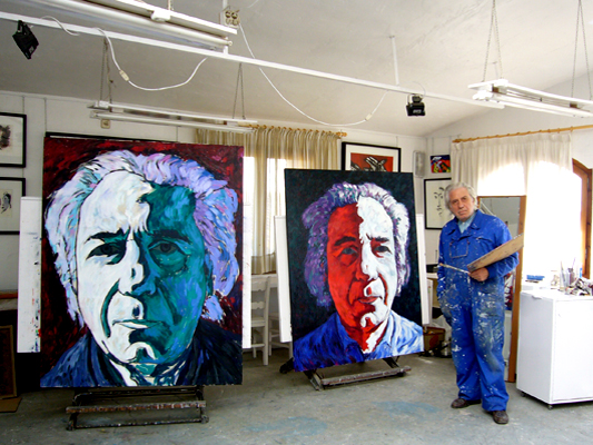 The artist working in his studio