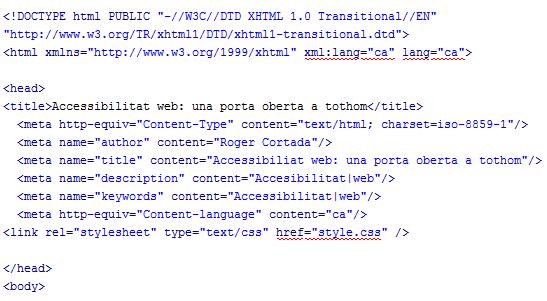 Codi de la capçalera del web