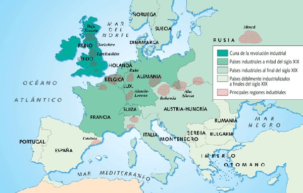 Mapa Fases Revoluci Industrial Europa